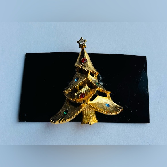 unbranded Jewelry - Vintage Gold Tone Multicolor‎ Rhinestone Christmas Tree Brooch, Holidays 2024